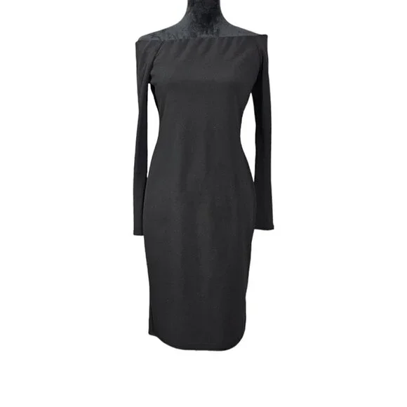 Eliza J Off the Shoulder Scuba Sheath Black Dress - Picture 2 of 9